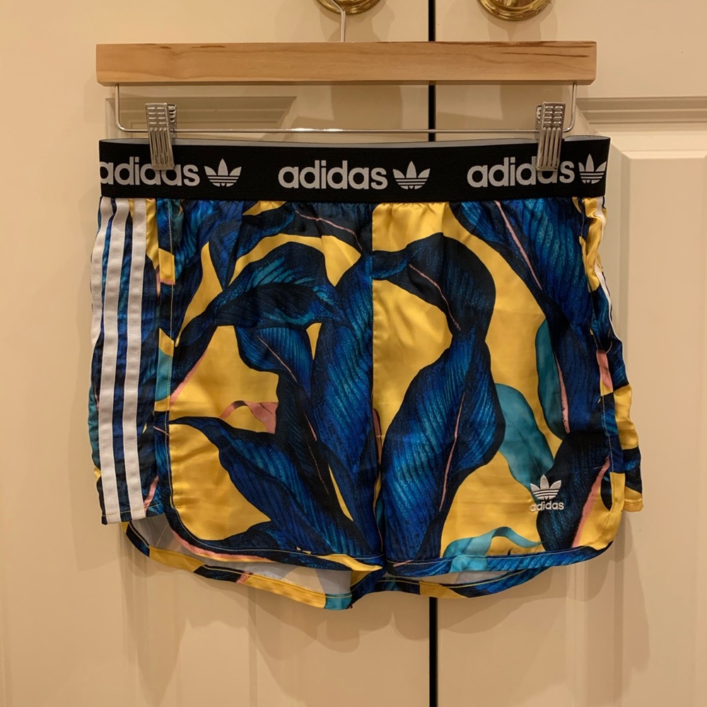 adidas leaf print athletic shorts